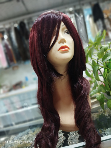 کلاه گیس شرابی زنانه بلند و حالتدار